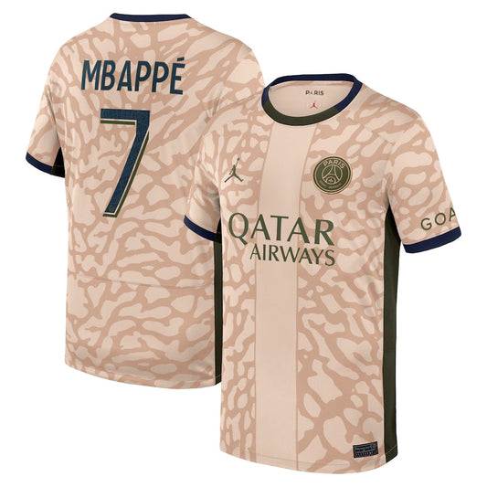 Kylian Mbappe Paris Saint-Germain Team 2023/24 Fourth Stadium Player Jersey – Tan