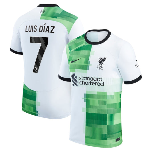 Luis Diaz Liverpool Team 2023/24 Away Player Jersey - White