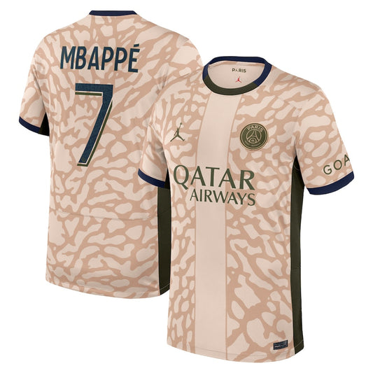 Kylian Mbappe Paris Saint-Germain Team 2023/24 Fourth Stadium Player Jersey – Tan