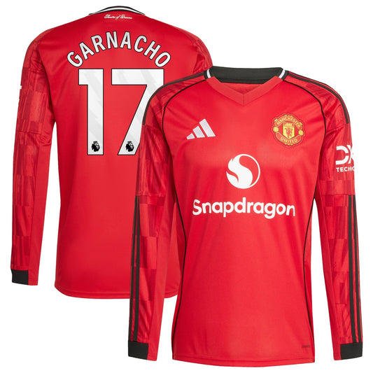 Alejandro Garnacho Manchester United Home Player Long Sleeve Jersey Red 2025–26 Premium Fan Edition Soccer Jersey - Red