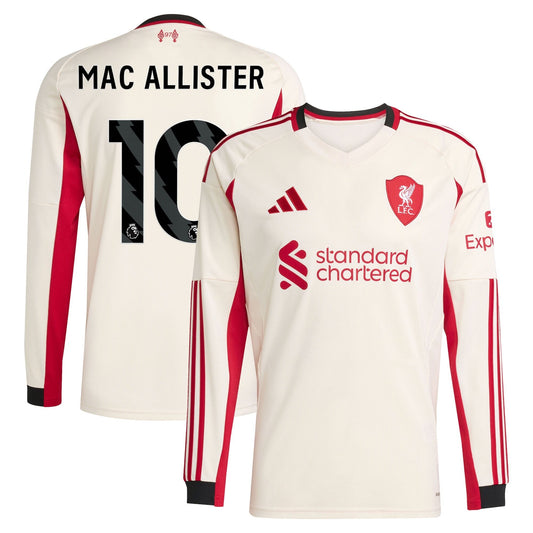 Alexis Mac Allister Liverpool Away Long Sleeve Player Jersey White 2025–26 Premium Fan Edition Soccer Jersey - White