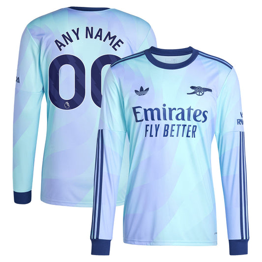 Arsenal Team 2024/25 Third Long Sleeve Custom Jersey - Aqua