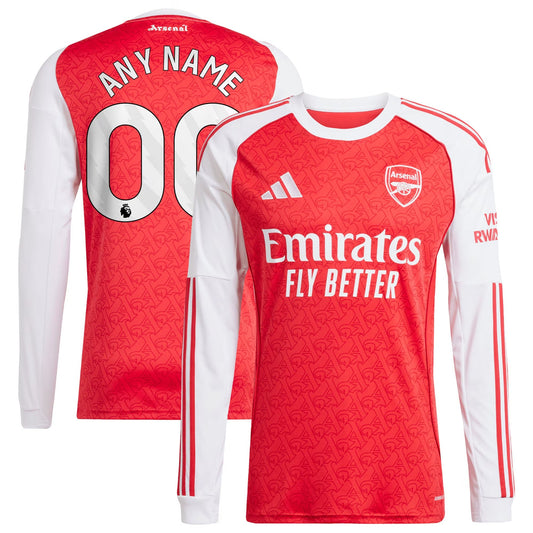 Arsenal Home Long Sleeve Custom Jersey Red 2025–26 Premium Fan Edition Soccer Jersey - Red
