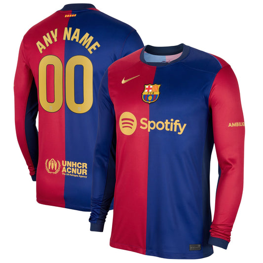Barcelona Team 2024/25 Home Long Sleeve Custom Jersey - Royal