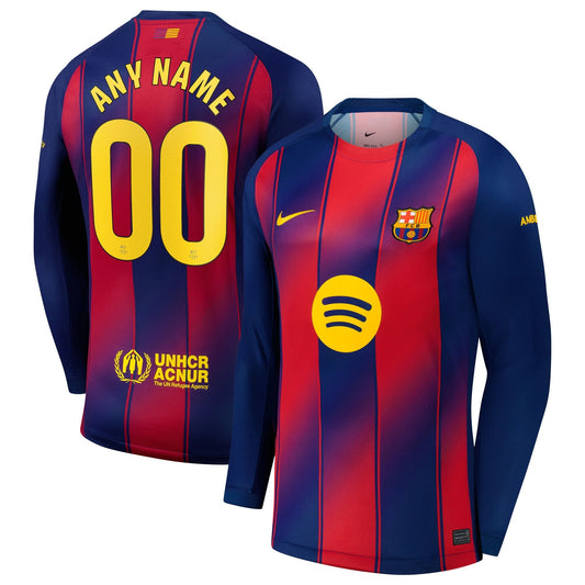 Barcelona Home Long Sleeve Custom Jersey Navy 2025–26 Premium Fan Edition Soccer Jersey - Navy