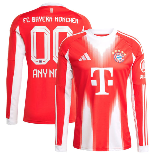 Bayern Munich Home Long Sleeve Custom Jersey Red 2025–26 Premium Fan Edition Soccer Jersey - Red
