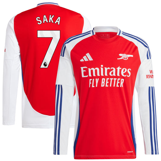 Bukayo Saka 7 Arsenal Team 2024/25 Home Long Sleeve Player Jersey – Red