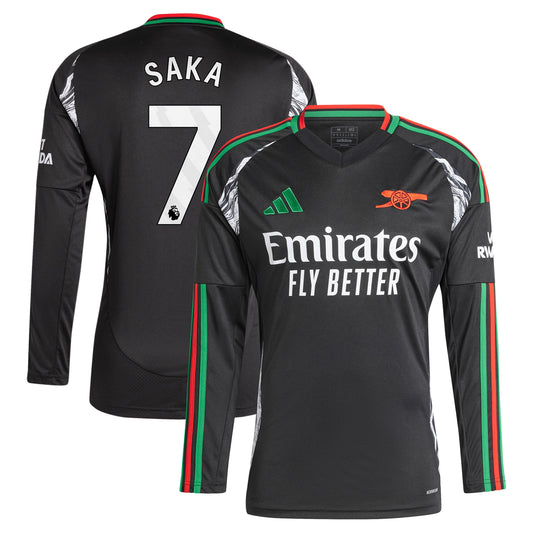 Bukayo Saka Arsenal Team Shirt 2024/2025 Away Long Sleeve Player Jersey - Black