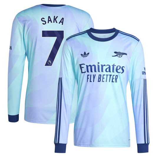 Bukayo Saka Arsenal Team 2024/2025 Third Long Sleeve Player Jersey - Aqua