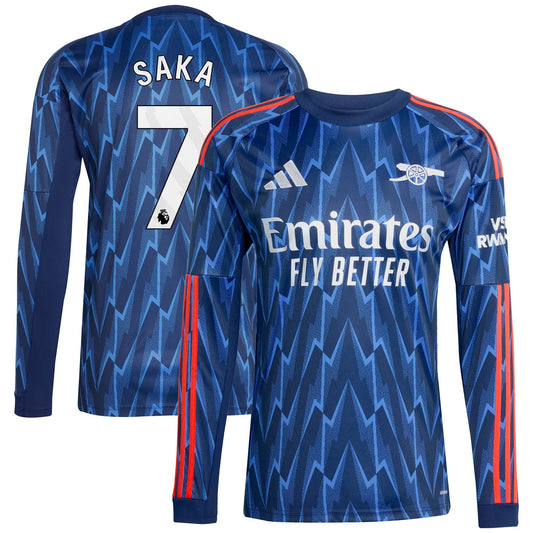 Bukayo Saka Arsenal Away Long Sleeve Player Jersey Blue 2025–26 Premium Fan Edition Soccer Jersey - Blue