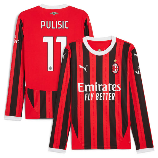 Christian Pulisic AC Milan Team 2024/25 Home Long Sleeve Player Jersey - Red