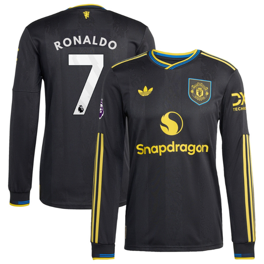 Cristiano Ronaldo Manchester United Third Long Sleeve Player Jersey Black 2025–26 Premium Fan Edition Soccer Jersey - Black