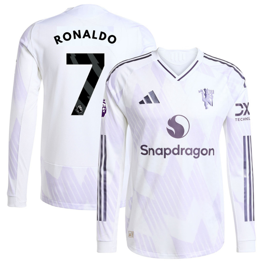 Cristiano Ronaldo Manchester United Away Long Sleeve Player Jersey White 2025–26 Premium Fan Edition Soccer Jersey - White