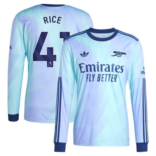 Declan Rice Arsenal Team 2024/25 Third Long Sleeve Player Jersey - Aqua