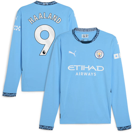 Erling Haaland Manchester City Team 2024/25 Home Long Sleeve Player Jersey - Light Blue