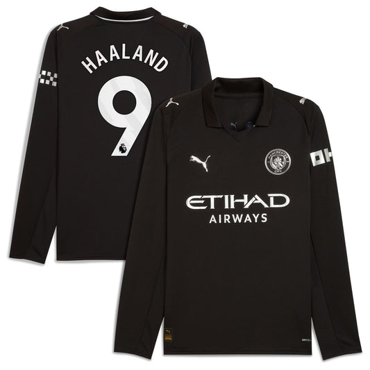 Erling Haaland Manchester City Away Long Sleeve Player Jersey Black 2025–26 Premium Fan Edition Soccer Jersey - Black