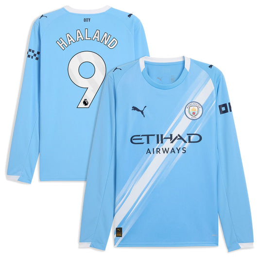 Erling Haaland Manchester City Home Long Sleeve Player Jersey Sky Blue 2025–26 Premium Fan Edition Soccer Jersey - Blue
