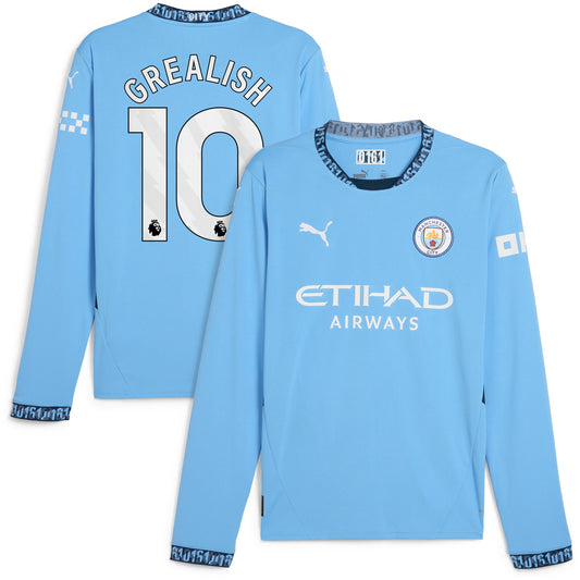 Jack Grealish Manchester City Team 2024/25 Home Long Sleeve Player Jersey - Light Blue