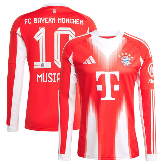 Jamal Musiala Bayern Munich Home Long Sleeve Player Jersey Red 2025–26 Premium Fan Edition Soccer Jersey - Red