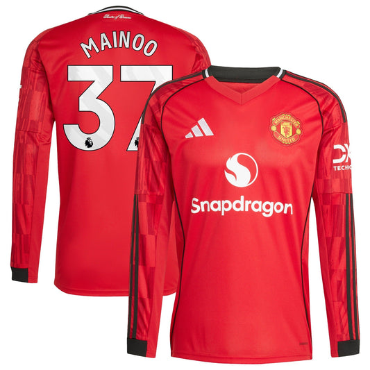 Kobbie Mainoo Manchester United Home Player Long Sleeve Jersey Red 2025–26 Premium Fan Edition Soccer Jersey - Red
