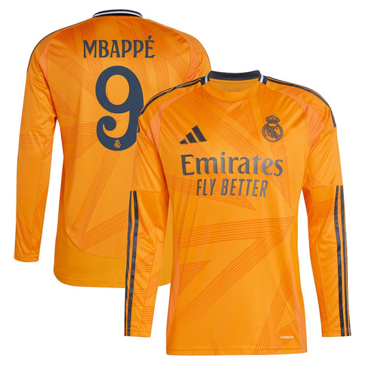 Kylian Mbappé Real Madrid Team 2024/25 Away Long Sleeve Player Jersey - Orange