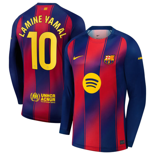 Lamine Yamal Barcelona Long Sleeve Player Jersey Blue 2025–26 Premium Fan Edition Soccer Jersey - Blue