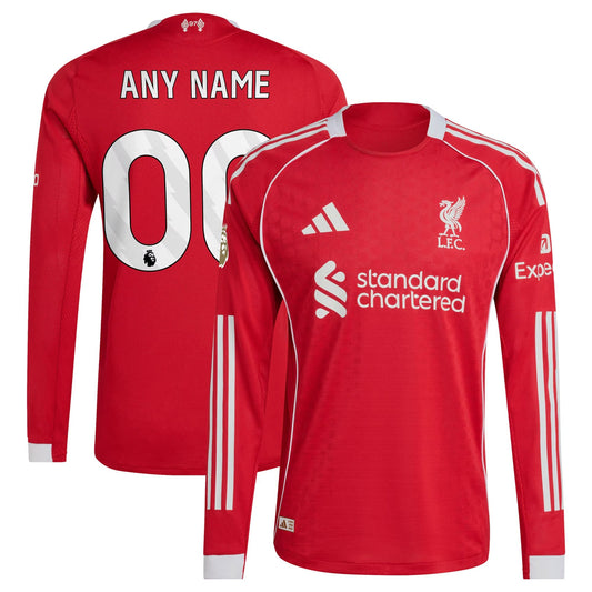 Liverpool Home Custom Long Sleeve Jersey Red 2025–26 Premium Fan Edition Soccer Jersey - Red