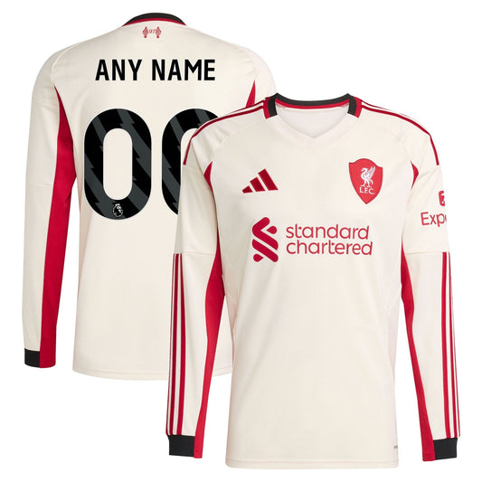 Liverpool Away Long Sleeve Custom Jersey White 2025–26 Premium Fan Edition Soccer Jersey - White