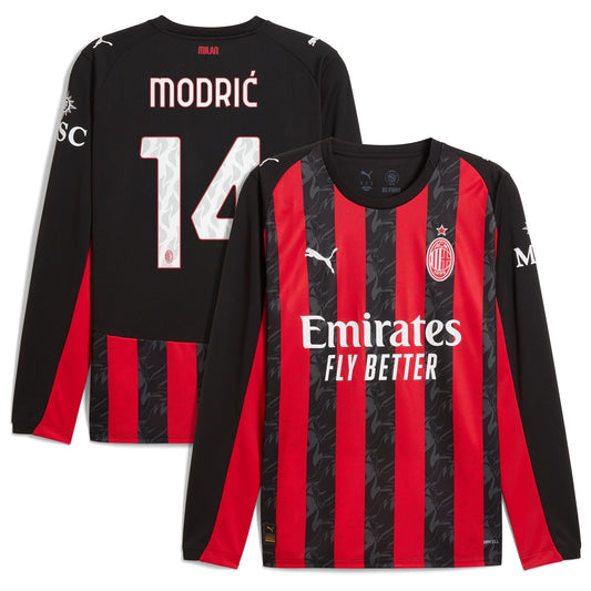 Luka Modric AC Milan Home Long Sleeve Jersey Red 2025–26 Premium Fan Edition Soccer Jersey - Red