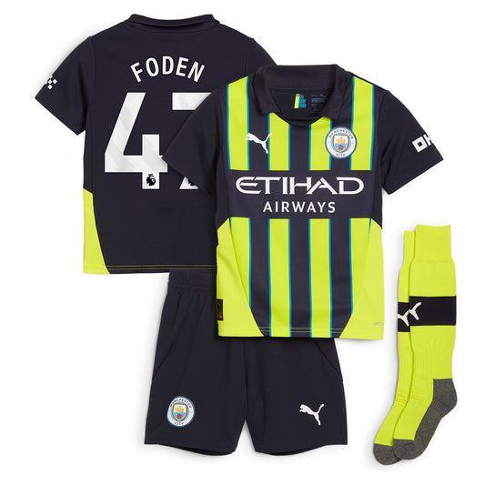 Manchester City Team Away Minikit 2024-25 with Foden 47 printing Kids Jersey