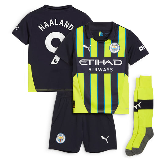 Manchester City Team Away Minikit 2024-25 with Haaland 9 printing Kids Jersey