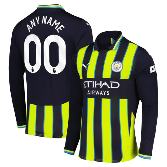 Manchester City Team 2024/25 Away Long Sleeve Custom Jersey - Navy
