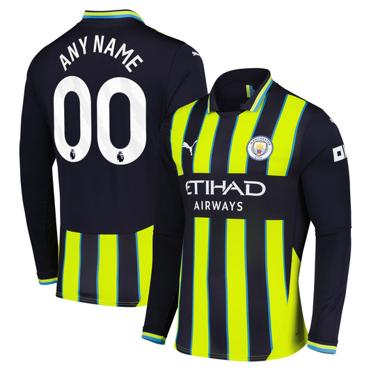 Manchester City Team 2024/25 Away Long Sleeve Customized Jersey - Navy