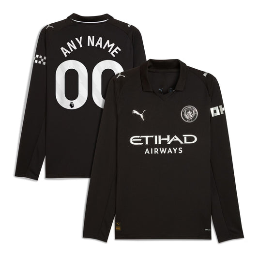 Manchester City Away Long Sleeve Custom Jersey Black 2025–26 Premium Fan Edition Soccer Jersey - Black