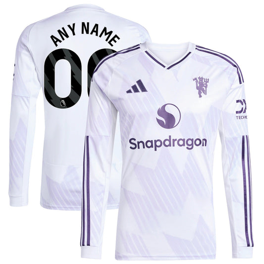 Manchester United Away Long Sleeve Custom Jersey White 2025–26 Premium Fan Edition Soccer Jersey - White