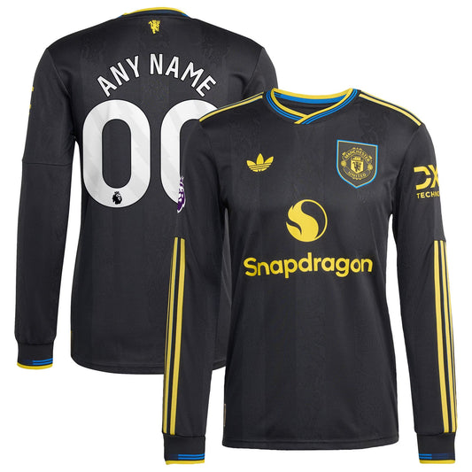 Manchester United Third Long Sleeve Custom Jersey Black 2025–26 Premium Fan Edition Soccer Jersey - Black