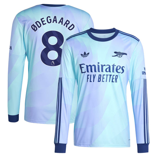 Martin Odegaard Arsenal Team 2024/25 Third Long Sleeve Player Jersey - Aqua