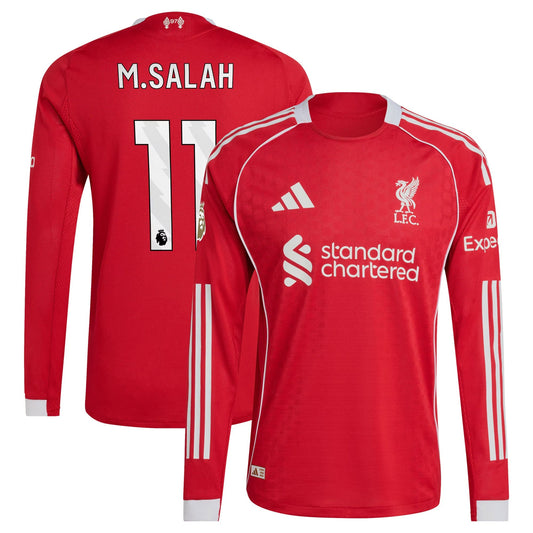 Mohamed Salah Liverpool Home Long Sleeve Jersey Red 2025–26 Premium Fan Edition Soccer Jersey - Red