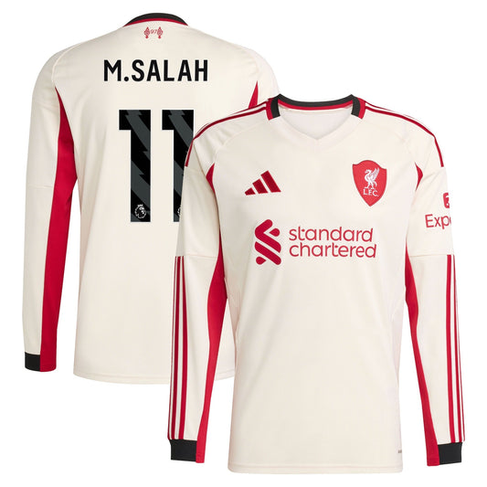 Mohamed Salah Liverpool Away Long Sleeve Player Jersey White 2025–26 Premium Fan Edition Soccer Jersey - White