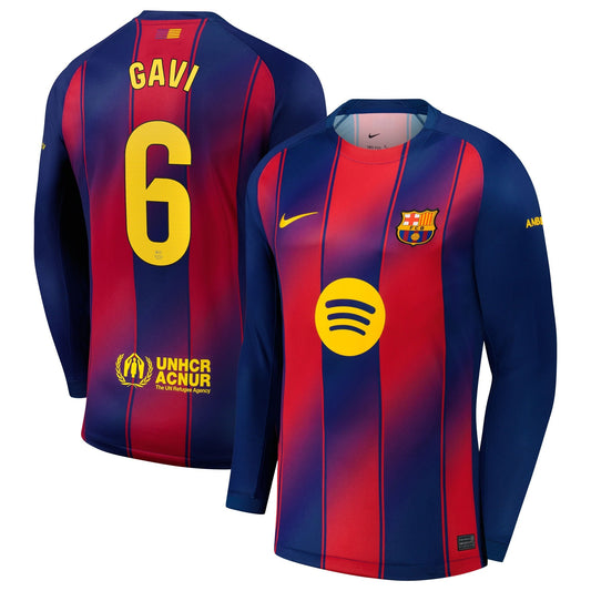 Gavi Barcelona Home Long Sleeve Jersey Navy 2025–26 Premium Fan Edition Soccer Jersey - Navy