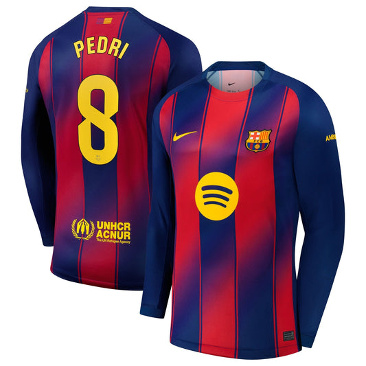 Pedri Barcelona Home Long Sleeve Jersey Navy 2025–26 Premium Fan Edition Soccer Jersey - Navy