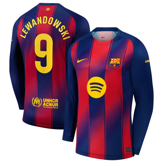 Robert Lewandowski Barcelona Home Long Sleeve Jersey Navy 2025–26 Premium Fan Edition Soccer Jersey - Navy