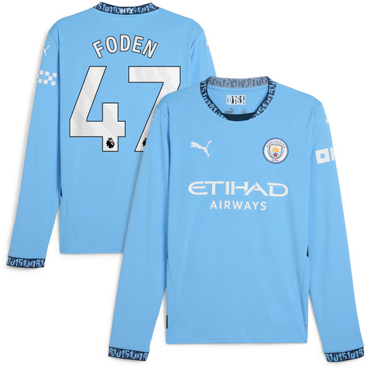 Phil Foden Manchester City Team 2024/25 Home Long Sleeve Player Jersey - Light Blue