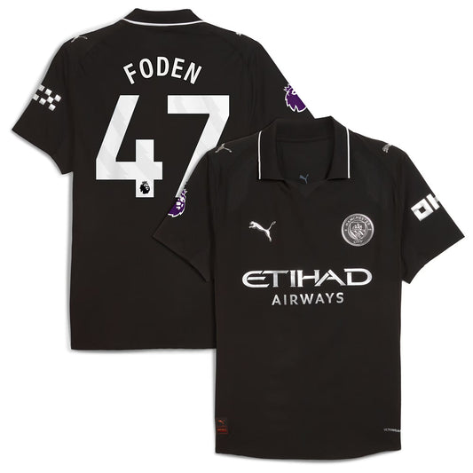 Phil Foden Manchester City Away Player Jersey Black 2025–26 Premium Fan Edition Soccer Jersey - Black