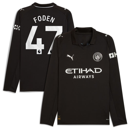 Phil Foden Manchester City Away Long Sleeve Player Jersey Black 2025–26 Premium Fan Edition Soccer Jersey - Black