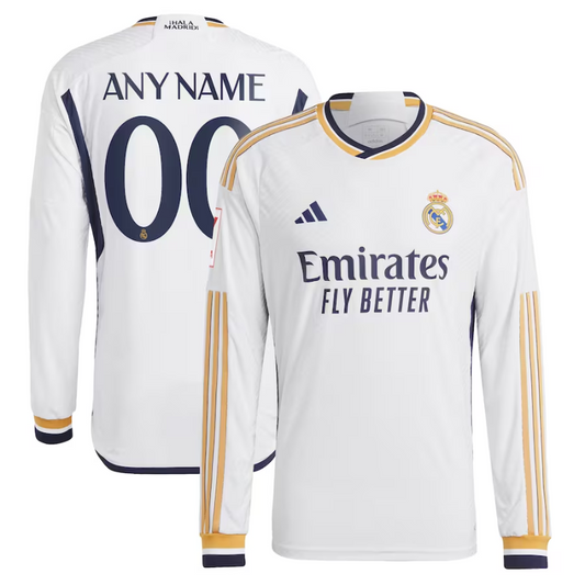 Real Madrid Home Team 2023/24 Long Sleeve Customized Jersey - White