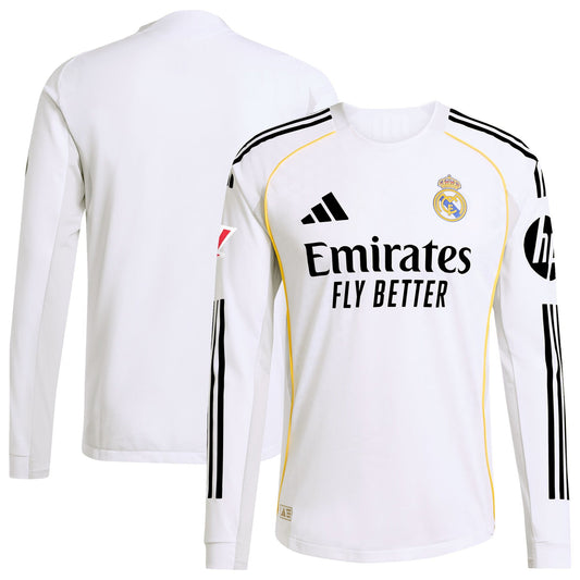 Real Madrid Home Long Sleeve Jersey White 2025–26 Premium Fan Edition Soccer Jersey - White