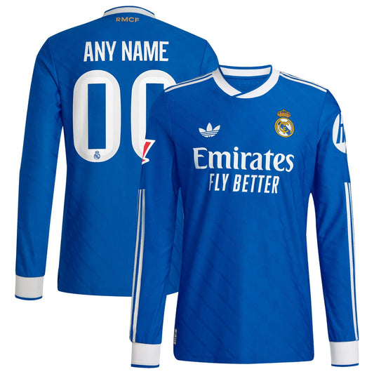 Real Madrid Third Long Sleeve Custom Jersey Blue 2025–26 Premium Fan Edition Soccer Jersey - Blue