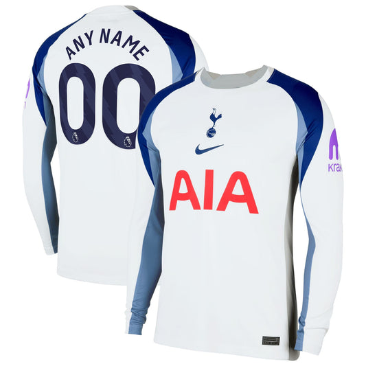 Tottenham Hotspur Home Long Sleeve Custom Jersey White 2025–26 Premium Fan Edition Soccer Jersey - White
