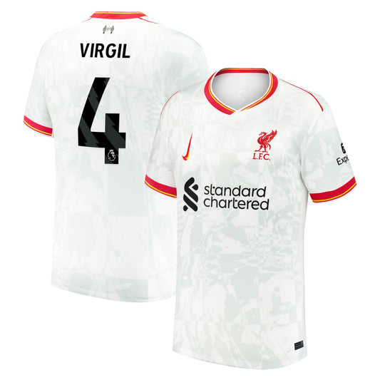 Virgil van Dijk 4 Liverpool Team 2024/25 Third Jersey - White